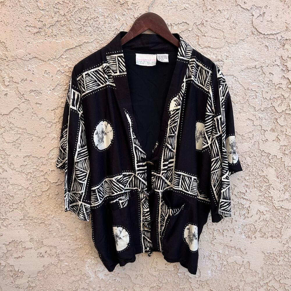Vintage Pier 1 Imports Passport Ethnic Print Top Medium